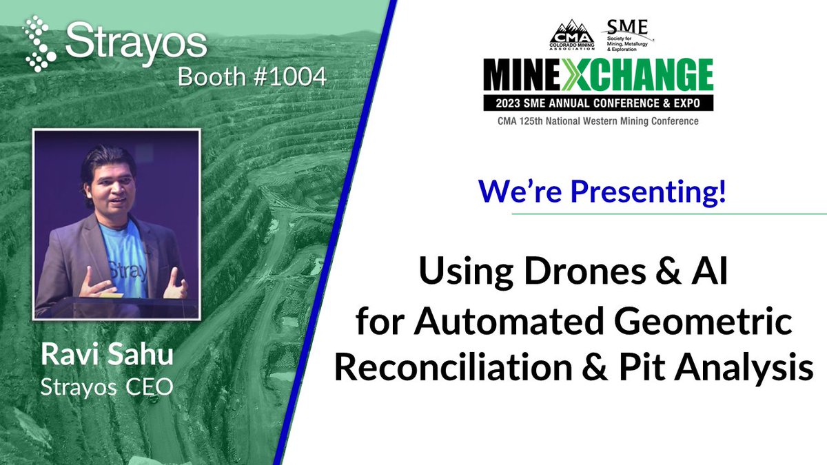 StrayosAI's tweet image. Strayos is presenting at #minexchange 2023!

Tech solution uses drone data &amp;amp; AI models that automates geometric reconciliation &amp;amp; pit analysis using 3D survey data. Allows reconciliation of production scenarios quickly &amp;amp; reliably

#mining #smartmining @smecommunity @ColoradoMining