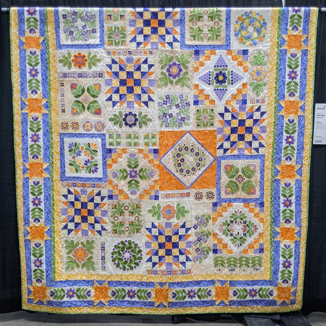 WIQuiltShow's tweet photo. "Sincerely Yours," created and quilted by Joan Danz of Weston, Wisconsin, entered in the 2022 Quilt Contest, Machine Quilted Bed Size - Appliquéd - Mixed or Other category. Pattern/design source: Smith Street Designs.
#WisconsinQuiltShow https://t.co/JT0p1BpYVC