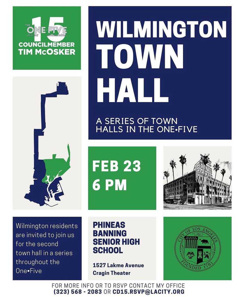Calling for our Wilmington residents!!! Please join us tonight at 6pm for a town hall meeting packed with what you need to know. Our council members, Tim McOsker will be present! See you at Banning Senior High School!!! @BanningHSPilots