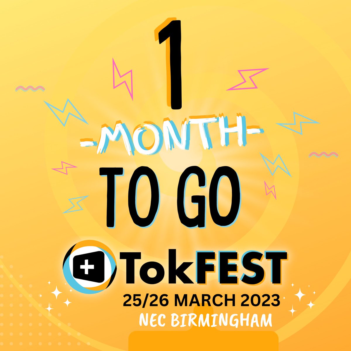 1 MONTH TO GO UNTIL TOKFEST! 🤩 Do you have your tickets ready?! Don’t miss it! 😱 25/26 March, NEC Birmingham 🔥 
Head over to our website now to see who’s coming &amp; find out more! TOKFEST.CO.UK  (More guests this week too 👀)