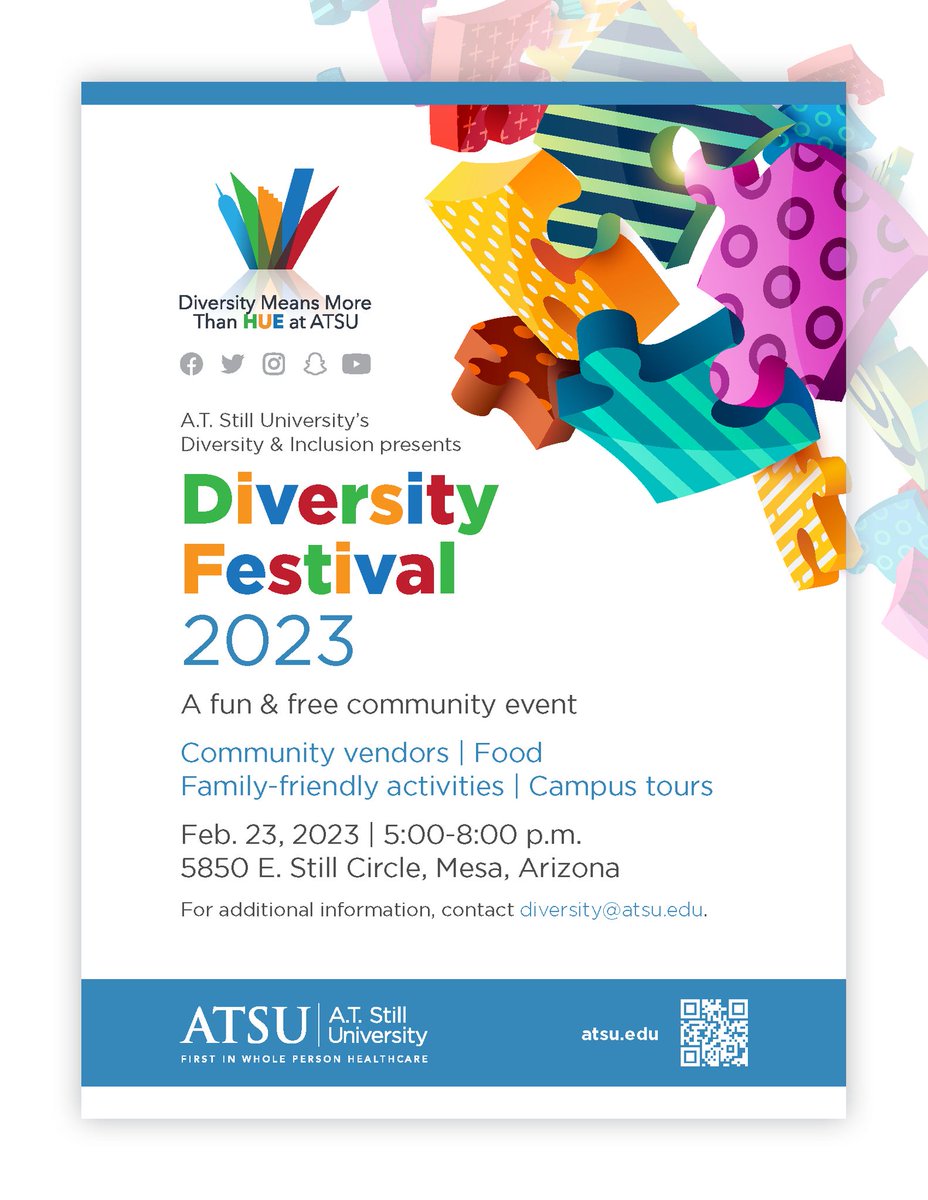 ATSUDiversity's tweet photo. It is a beautiful day on our Mesa campus. It's the perfect setting for today's Diversity Festival! We look forward to seeing you this evening for food, friends, and a lot of fun!
#ATSU #ATSUDI #festival https://t.co/6ni9LuN1dx