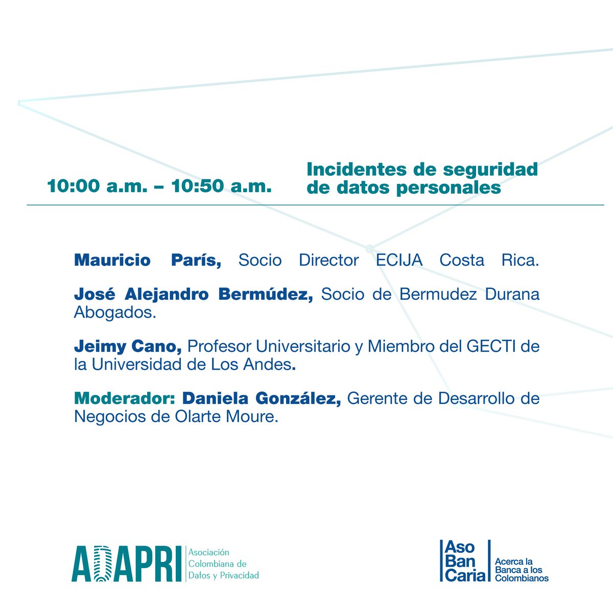 SLSeguridad's tweet photo. Nuestro director Andrés F. Ángel, participará en el evento "Retos en Privacidad y Ciberseguridad 2023", organizado por @ADAPRICol y @Asobancaria. El evento se transmitirá en vivo a través de YouTube el próximo martes 28/02 a las 8:00 a.m. https://t.co/wsQiRuRZqw https://t.co/8opjjXW8ls