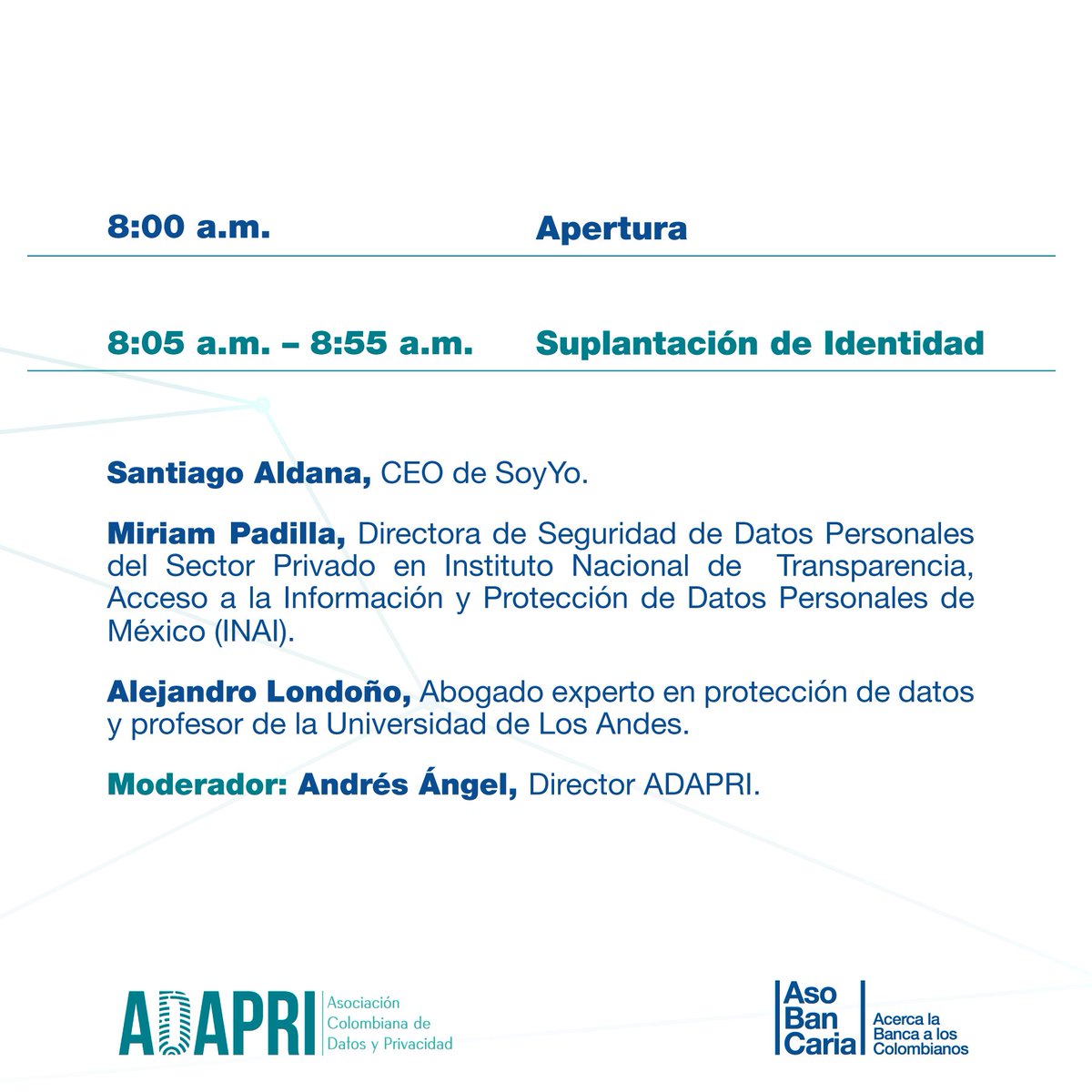 SLSeguridad's tweet photo. Nuestro director Andrés F. Ángel, participará en el evento "Retos en Privacidad y Ciberseguridad 2023", organizado por @ADAPRICol y @Asobancaria. El evento se transmitirá en vivo a través de YouTube el próximo martes 28/02 a las 8:00 a.m. https://t.co/wsQiRuRZqw https://t.co/8opjjXW8ls