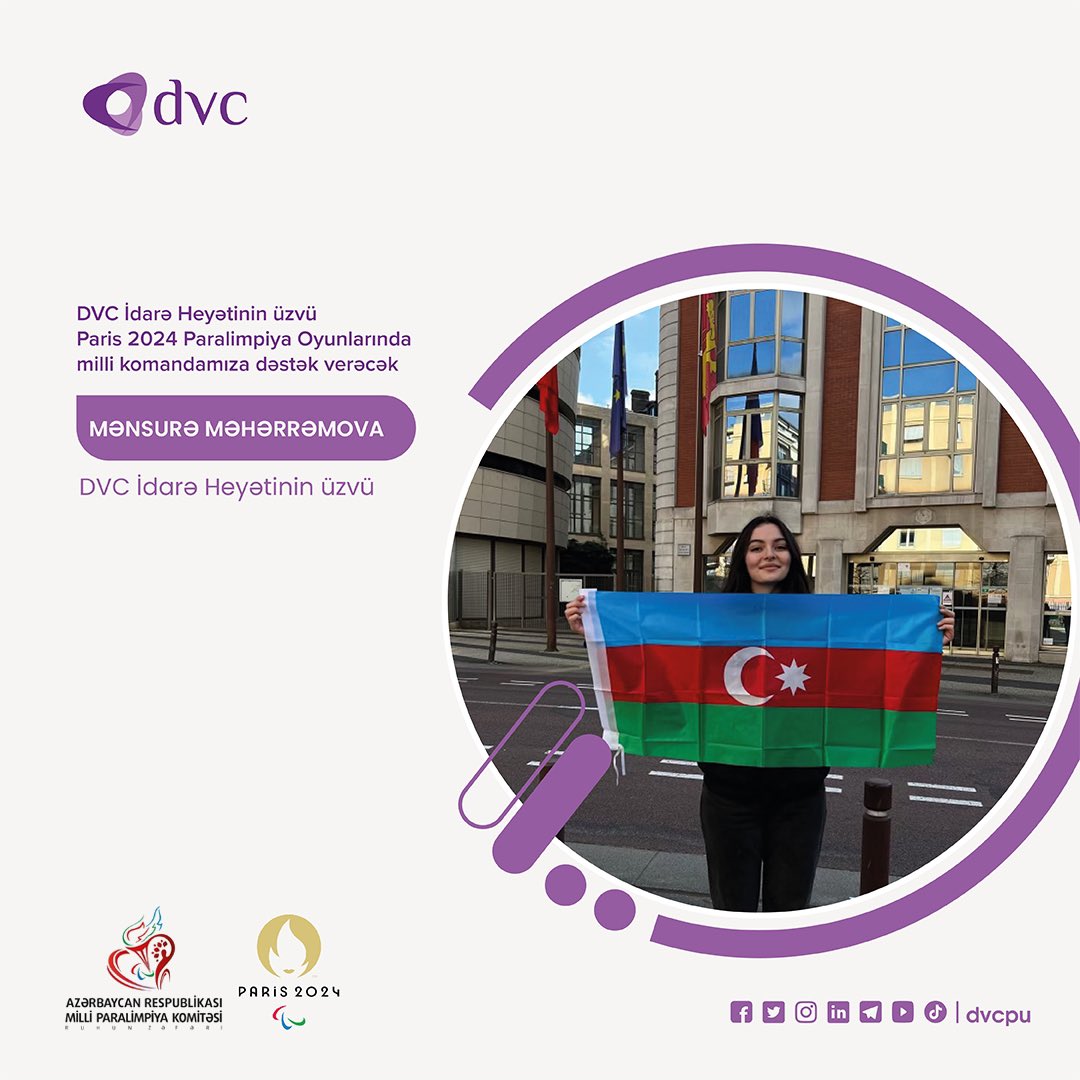 Proud of #DVC board member! 🇦🇿

Mansura studying in France were registered by the Organizing Committee of the <a href="/Paris2024/">Paris 2024</a> as volunteer of the national Paralympic team of #Azerbaijan and an official notification was sent to her. She will support our national team at the #Paris2024.