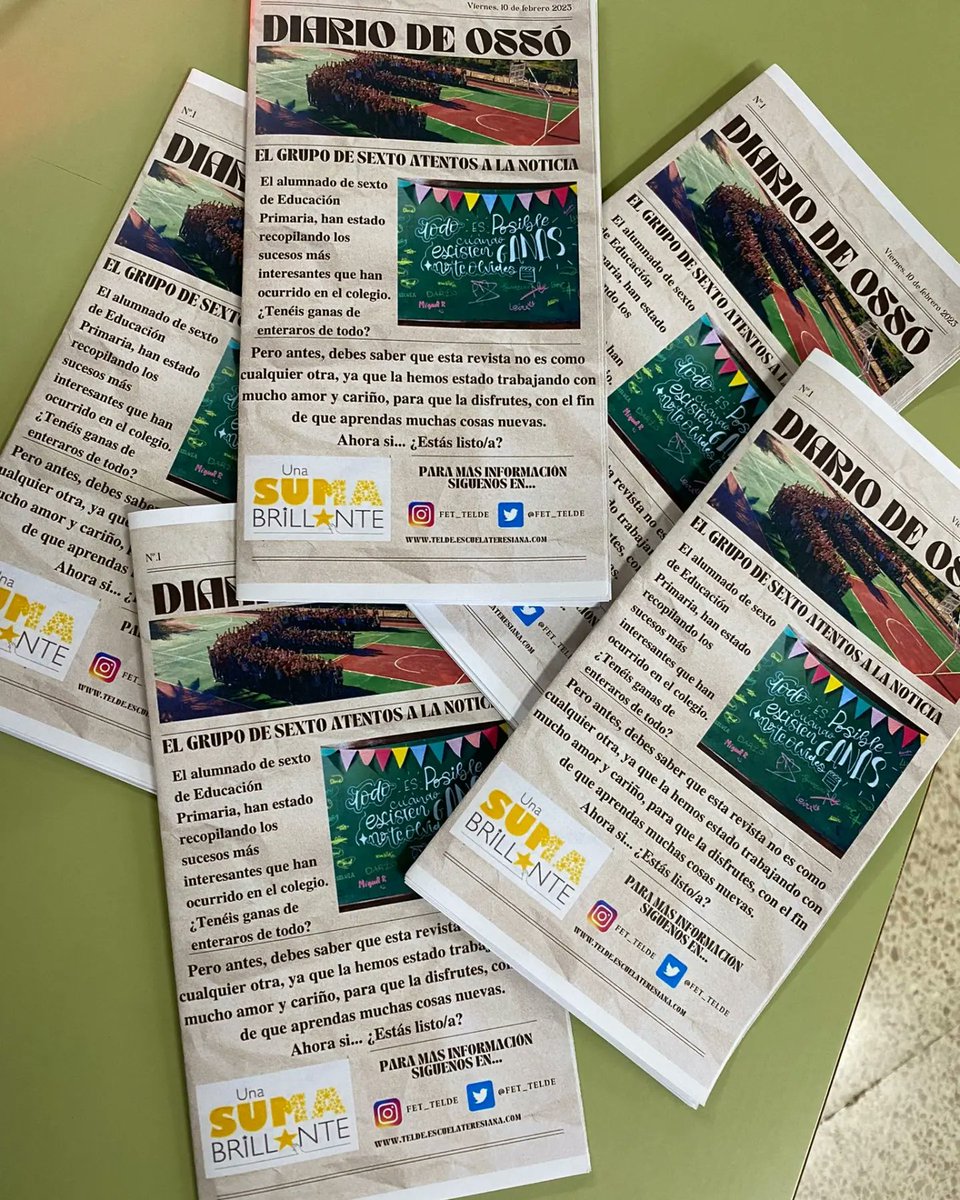 FET_Telde's tweet photo. ¡Extra, extra! 📣 El grupo se 6° ha realizado el esperadísimo Diario de Ossó. Ha sido estupendo el trabajo que han hecho con esfuerzo y ganas. #periodismoenlasaulas #UnaSumaBrillante @feteresiana https://t.co/4XfcxhxhmI