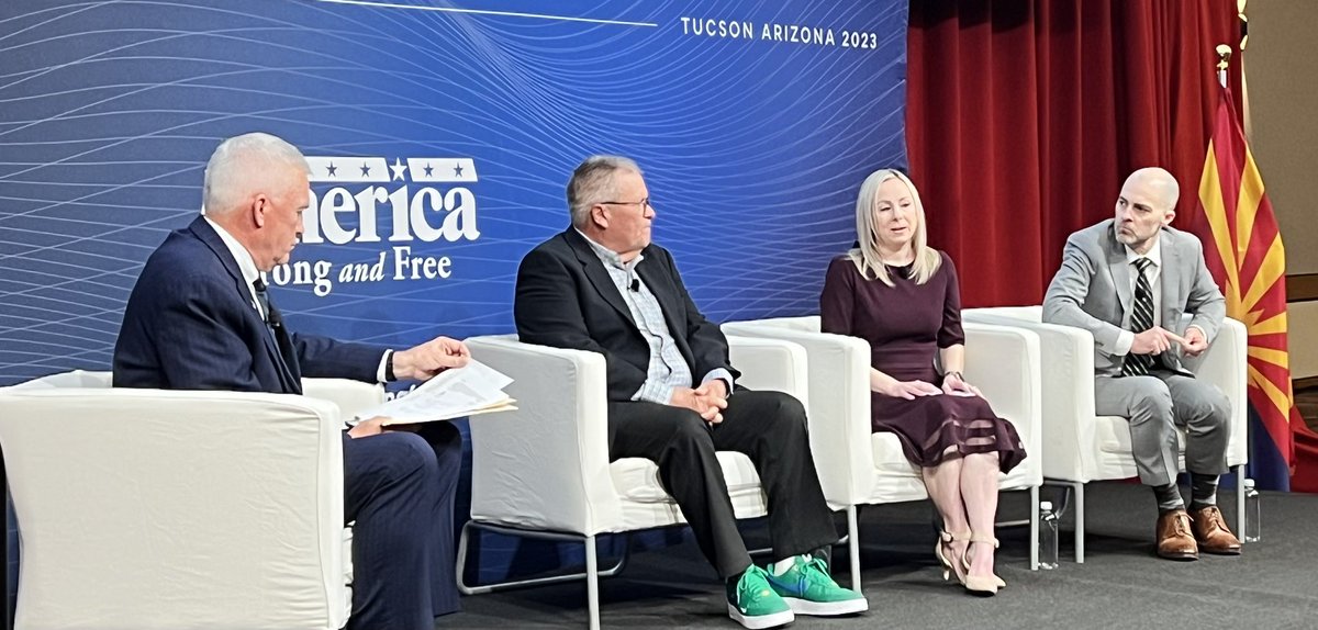 AsaHutchinson's tweet photo. We’re into our second panel at the #BorderSolutionsSummit entitled “Impact of Existing Border Policies on Communities and Their Resources.”
Thanks to Maj. Gen. @TedMaxwellSALC, @carolynumphrey, Mr. Lee Pioske, and @garricktaylor for being our panel participants today! https://t.co/5XX5Mrahdj