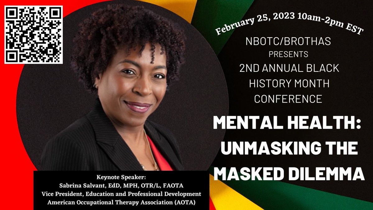National Black Occupational Therapy Caucus(NBOTC)/Black-male Registered Occupational Therapy Healthcare-professionals Assistants &amp; Students (BROTHAS) 2nd Annual Black History Month event.

Registration link: us02web.zoom.us/meeting/regist…