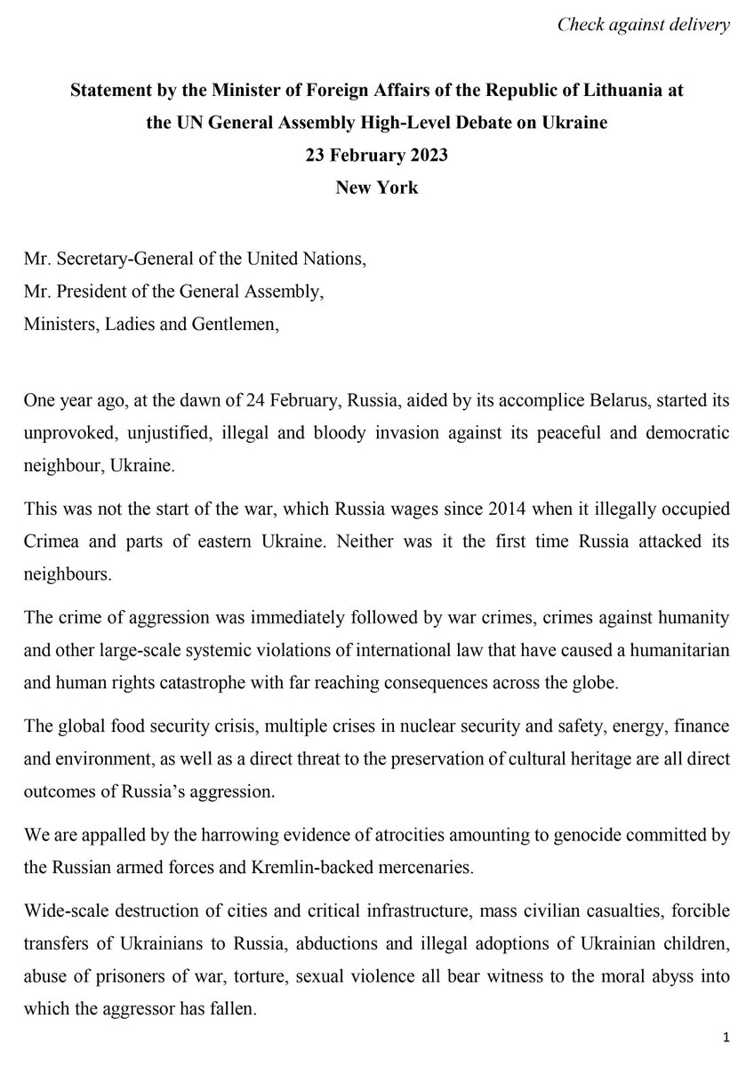 LithuaniaUNNY's tweet image. 2/2🧵
🔹#Russia paralyzes #UNSC abusing its #vetopower➡️@UN General Assembly continues to show #solidarity in condemning #Russia(No🇷🇺in @UN_HRC since April!)
  🔹we must ensure that 🇷🇺assets are used for compensation➡️#Aggressor must pay
🔹Full #accountability of perpetrators!