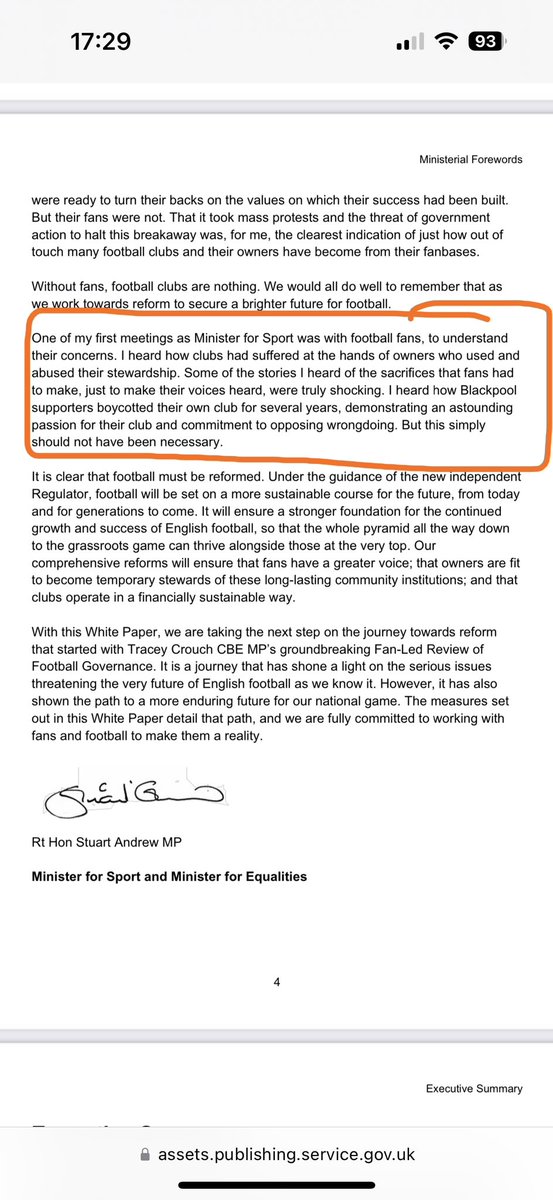 Robert_P_Curtis's tweet photo. Currently reading the Football Governance White Paper, and @BlackpoolFC supporters boycott gets a mention in one of the Ministerial Forewords. #UTMP https://t.co/ziQxaOnht0