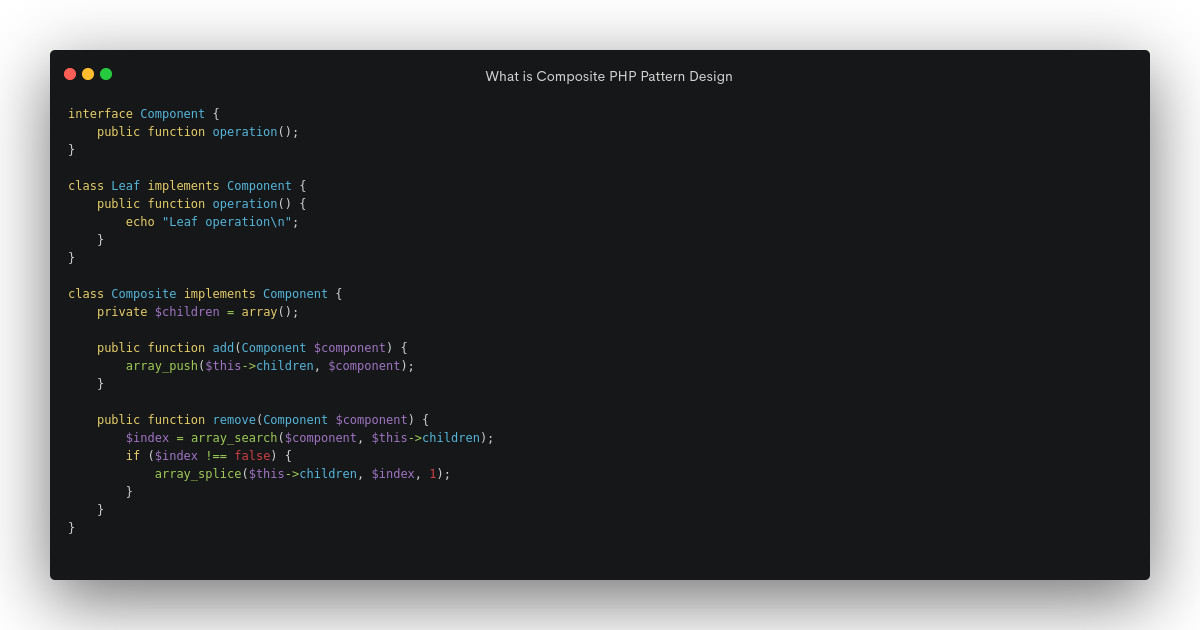 FlipXAds's tweet image. What is Composite PHP Pattern Design
#array_push() #array_splice() #foreach() #implements #interface
The Composite Pattern is a structural design pattern that allows you to treat a group of objects the same way you would treat a single object.
validphp.com/what-is-compos…