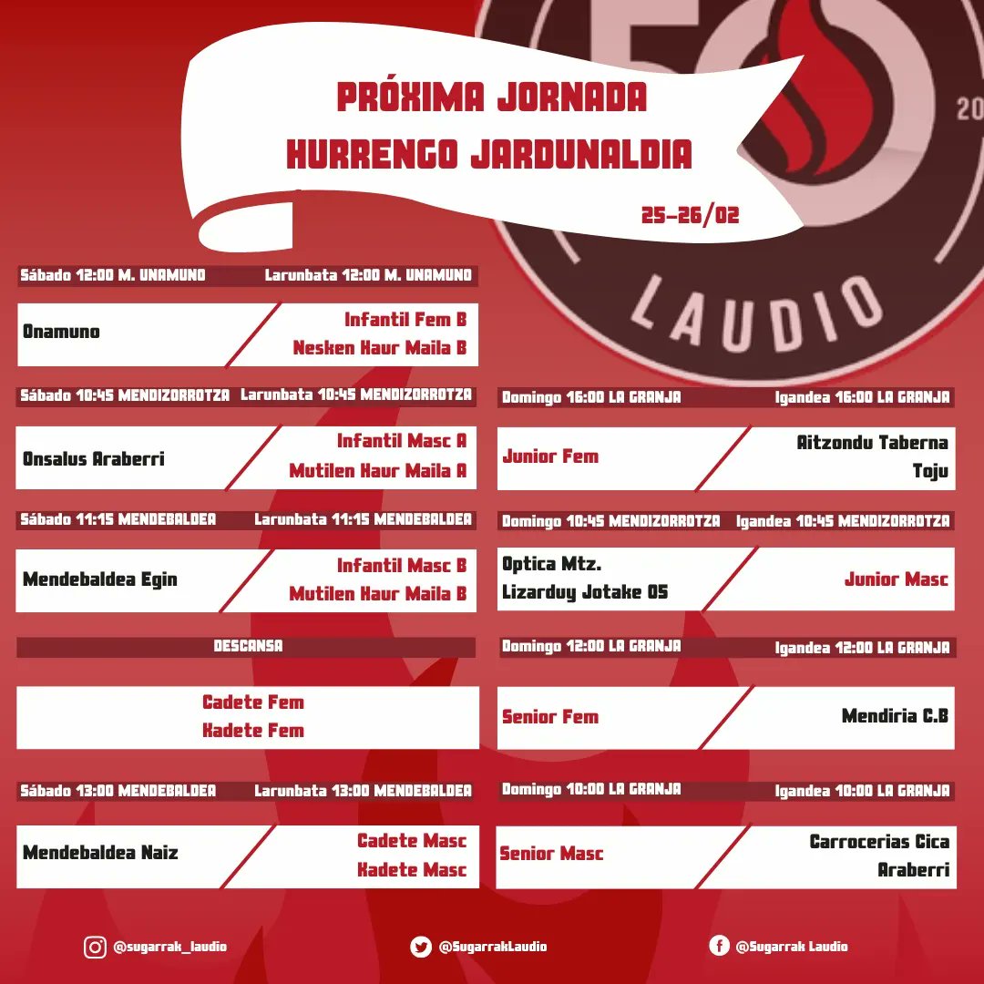 Próxima jornada 25-26 de de febrero 🏀

Hurrengo jardunaldia otsailak 25-26 🏀