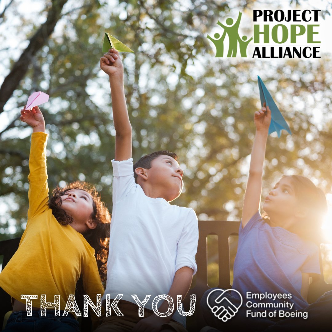 Thank you to the Employees Community Fund of Boeing for their generous grant! 💚

It is because of partners like <a href="/boeing/">The Boeing Company</a> that Project Hope Alliance is able to help students experiencing homelessness break down barriers and build better futures.

#BoeingInspires #Forthekids