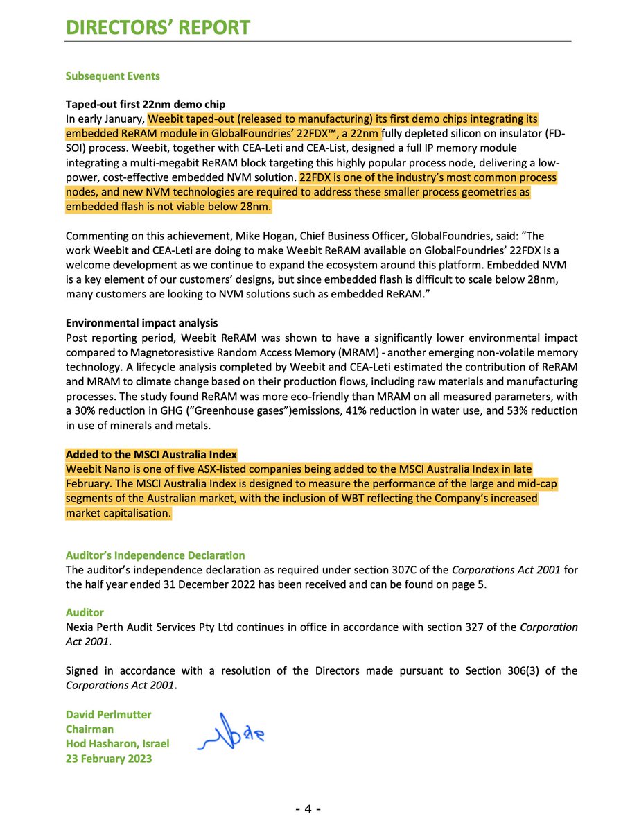 Tze_C's tweet image. $WBT #weebitnano #reram - Points of material interest in the half-yearly report.   Confirmation of MSCI index inclusion was news to me👍