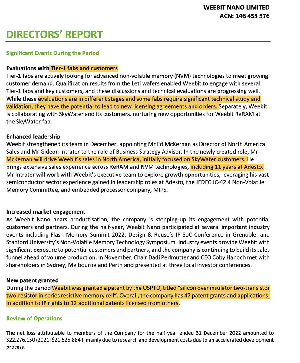 Tze_C's tweet image. $WBT #weebitnano #reram - Points of material interest in the half-yearly report.   Confirmation of MSCI index inclusion was news to me👍