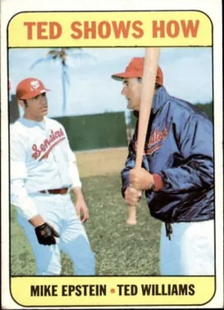 CardboardHistry's tweet photo. Elected to #HOF in ‘66, the #SplendidSplinter agreed to manage in DC in ‘69 for $100K salary + benefits. In his 1st yr, Ted led #Senators to 86 wins (20 more than ‘68; 1st yr since ‘52 they finished above .500) & was named AL Mgr of Yr. Wash scored 170 more runs than previous yr. https://t.co/TorvRIkVUB