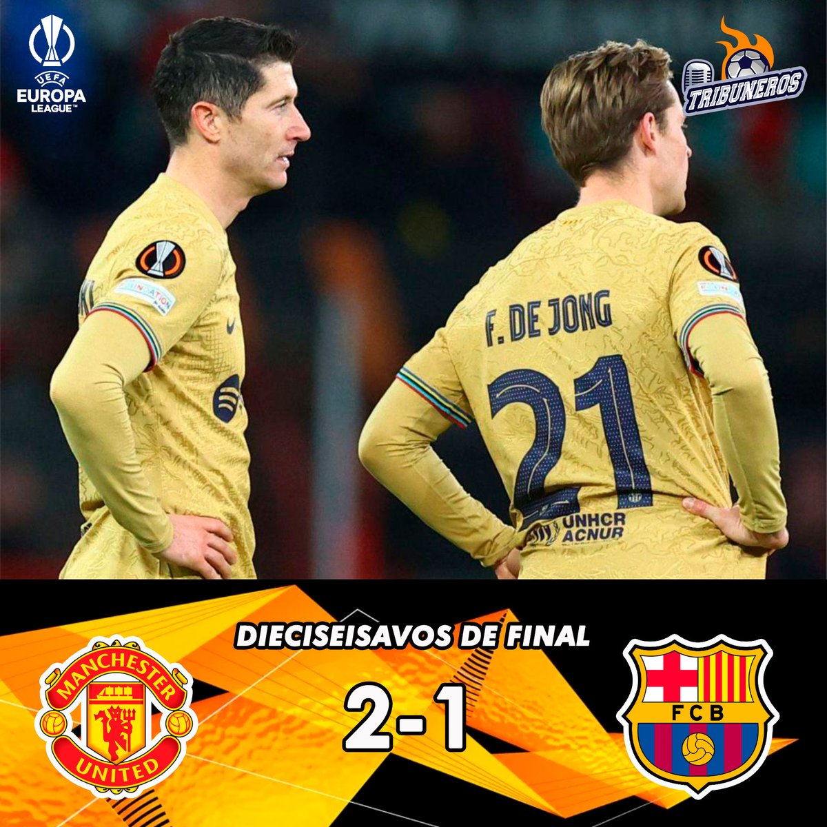 primatesdeporte's tweet photo. ¡REMONTADA Y CLASIFICACIÓN! 

Manchester United venció 2-1 al Barcelona y avanzó a los octavos de la  Lewandowski abrió la cuenta, Fed y Antony lo dieron vuelta. #MUNFCB https://t.co/YsNOlWGfAv