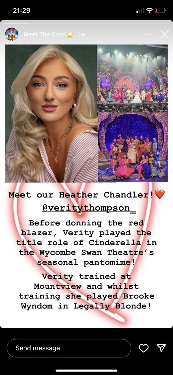 LindseyTWright's tweet photo. From Drama club @dphs to Heather Chandler in The Heathers UK and Ireland Tour. #performingarts Verity Thompson (was Sceats) thank you drama and music teachers ❤️ https://t.co/PioS5pfKmx