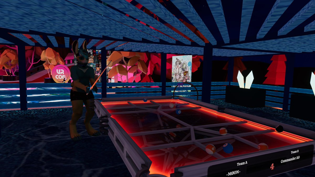 ChevronTheWolf's tweet photo. @VRCon_Official #vrcon2021 #vrcon #vrchat
@moonsplatter kicks my ass at pool in VRCon's 2021 hub world, still a beautiful and fun place to hang out! https://t.co/QNXOtUps9C