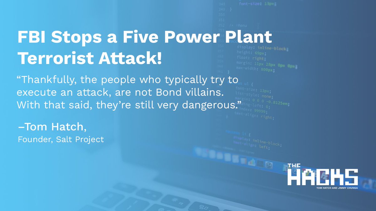Idem Project (@idem_project) on Twitter photo In the latest episode of π The Hacks, Tom and Chunga dove into the recent news... The FBI stopped π a terrorist attack on five power plants! 
Listen to learn how the plan was foiled and what it means for all of us. bit.ly/3jYAlec In the latest episode of π The Hacks, Tom and Chunga dove into the recent news... The FBI stopped π a terrorist attack on five power plants! 
Listen to learn how the plan was foiled and what it means for all of us. bit.ly/3jYAlec