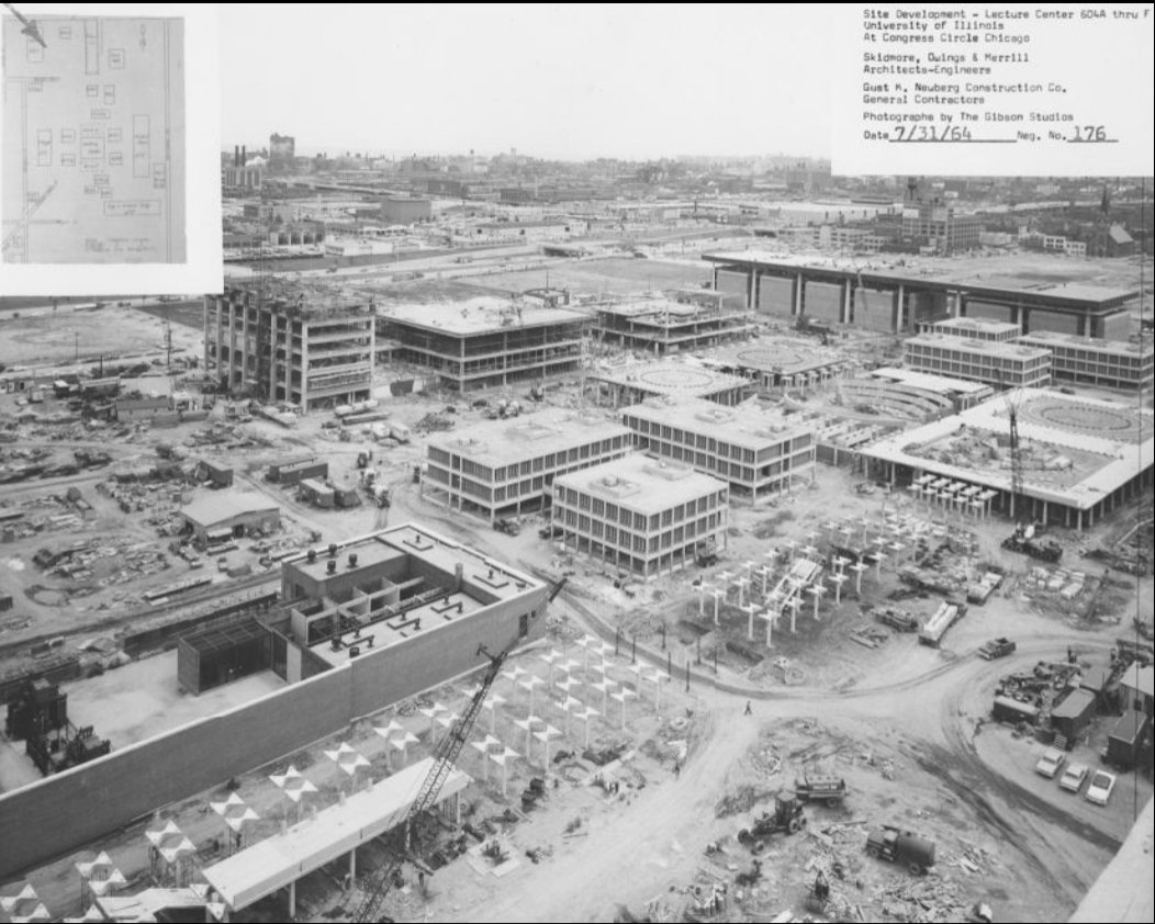 UIC_Alumni's tweet photo. Throwback Thursday is back!
Campus view looking southeast during construction of multiple buildings and the elevated walkway system.
Picture from July 31, 1964.
#majorthrowback #throwbackthusrday #uic #uicalumni # uiccampus https://t.co/yWnZwG1FIA