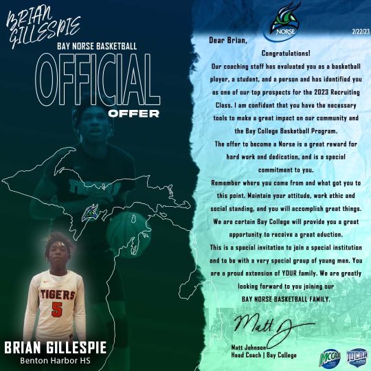 Bwhaley2023's tweet photo. After a great conversation with @BayCoachJohnson I'm blessed to receive my first offer💙🔝 @coachcster  #AG2G #notfinished #TigerPride https://t.co/w1WqfjabmV