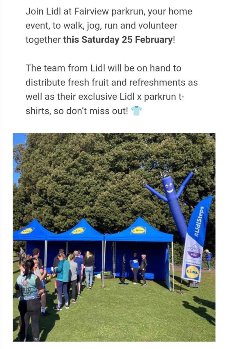 Fairviewparkrun's tweet photo. We’re looking forward to welcoming Lidl parkrun Ireland’s fresh food partner this Saturday at #Fairviewparkrun. If ur new to Fairview parkrun please arrive early for the first timers welcome at 9.15. We look forward to seeing u for a 9.30 sharp start #loveparkrun #Lidlsteps https://t.co/AhThGaSJJu