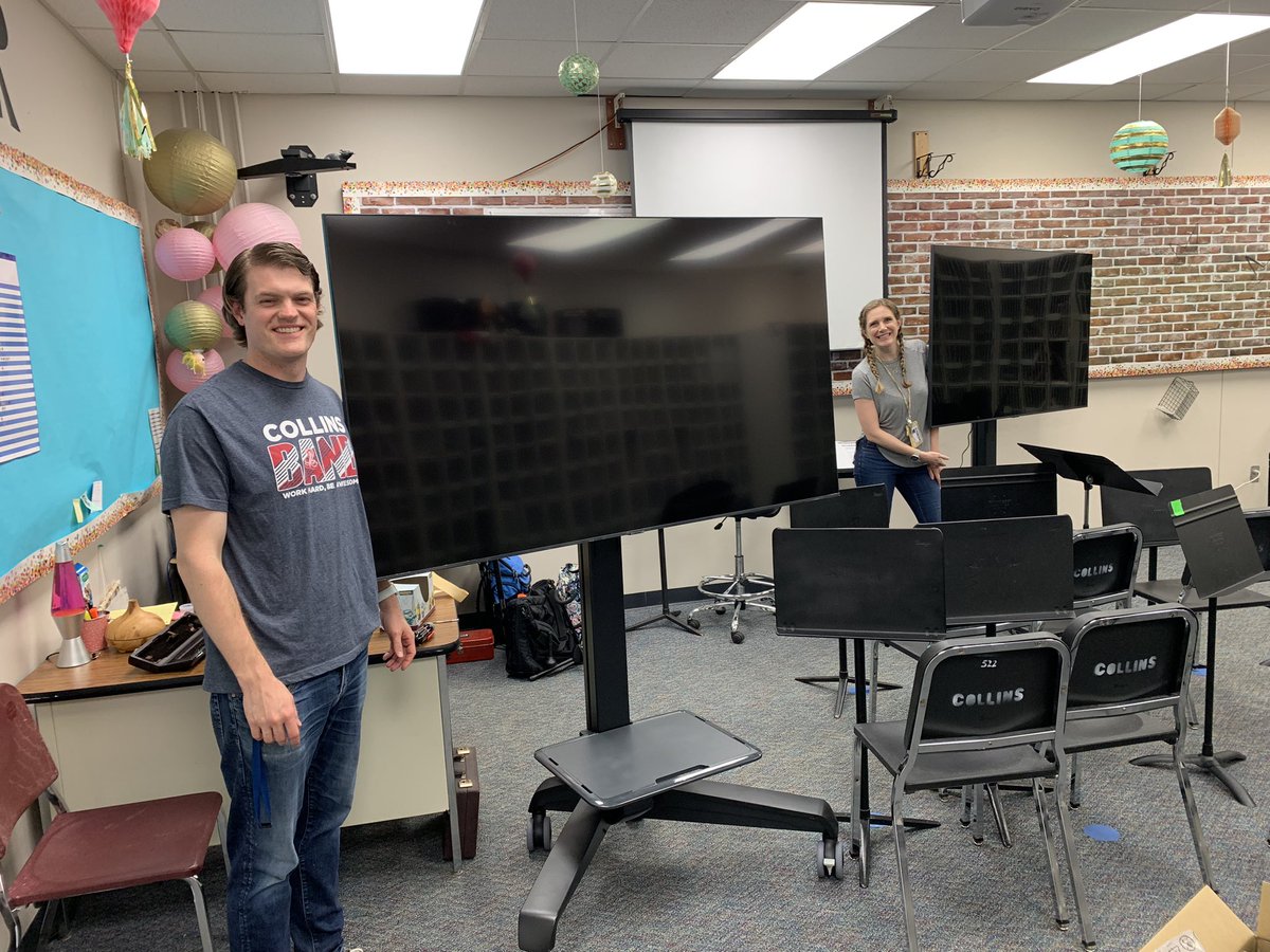 CollinsCobras's tweet photo. Itโs been an amazing day for our #schoolband program! The fruits of the fundraiser began arriving! They may teach music, but they certainly have the #engineeringskills to put together & mount the #interactiveboards for band! Thank you to all who donated! #musicintheschools #STEAM https://t.co/Zss9Nbg96c