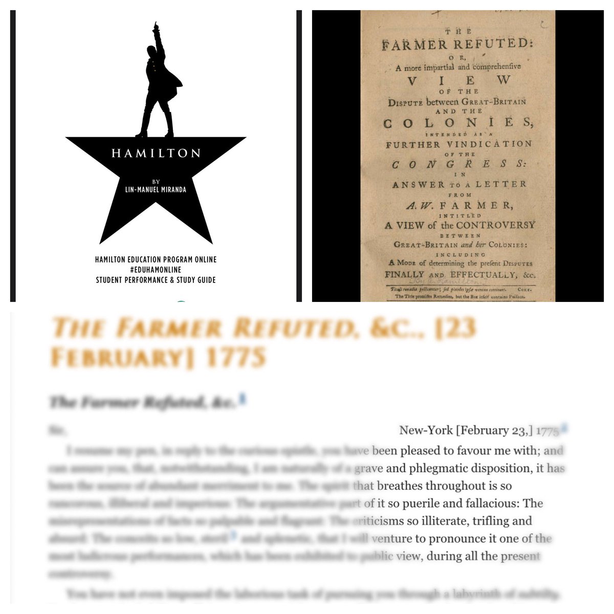Our last step before we begin creating our own pieces as a part of our #eduham fun…analyzing Farmer Refuted to evaluate similarities in the primary source/lyrics. Look at the date it was written! #irony #perfectplanning❤️ @AchieveKedc @KEDCGrants @HamiltonMusical