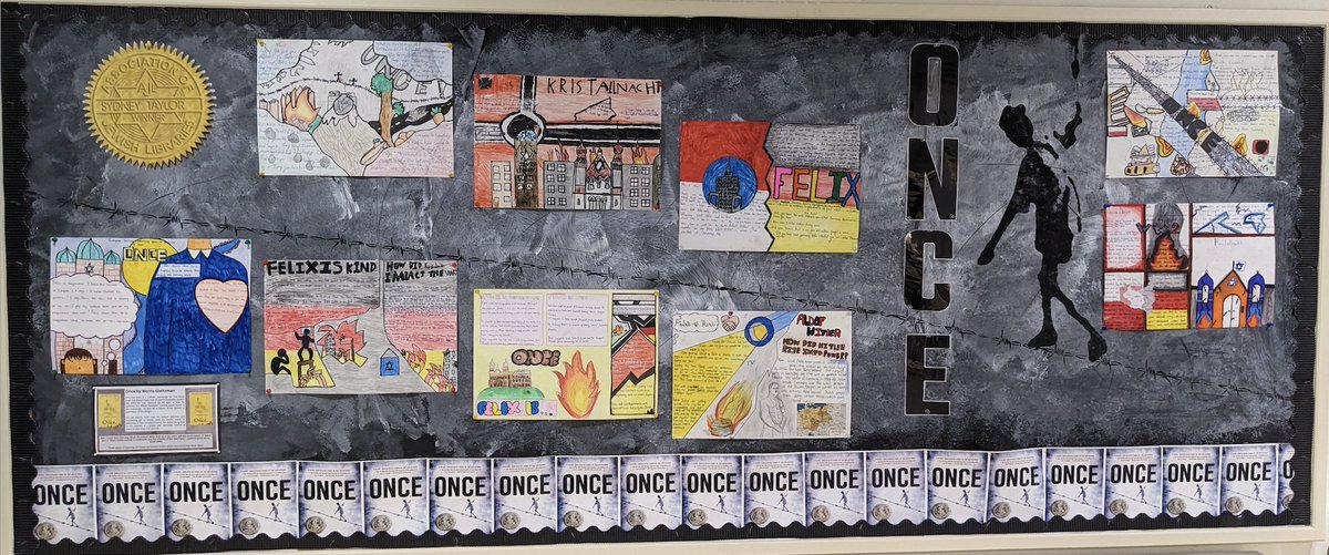 In Year 6, we have been reading Once by Morris Gleitzman. <a href="/EmmaArtTeacher/">Emma Powell</a> from <a href="/Art_Gis/">Art GIS</a> has pulled out all the stocks to help create this masterpiece of a display - we are very thankful! The children have demonstrated their learning about Felix, his perspective and WW2.