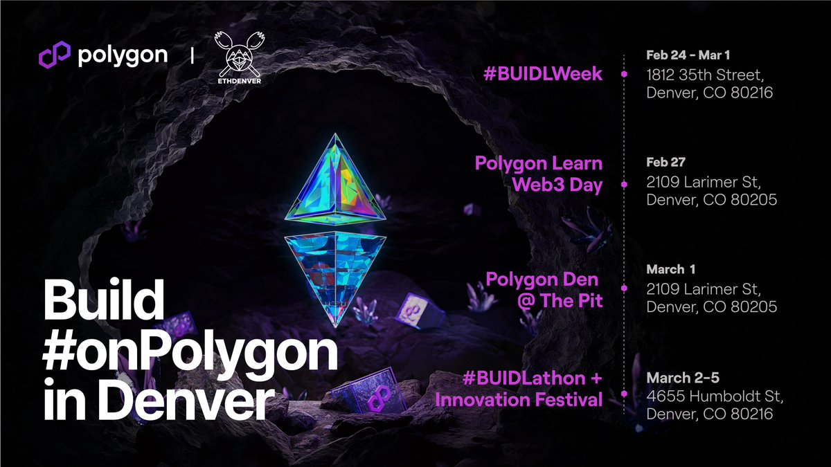 0xPolygon's tweet photo. Polygon Labs is heading to @EthereumDenver 2023 🏔🥄

A unified ZK-based ecosystem is the future for Polygon, and Polygon Labs will be in Denver to TALK ABOUT IT &amp; BUILD ON IT. 

Here’s the plan 👇🏾🧵
https://t.co/8hYZ7v40M2 https://t.co/WmGXJc6tNO