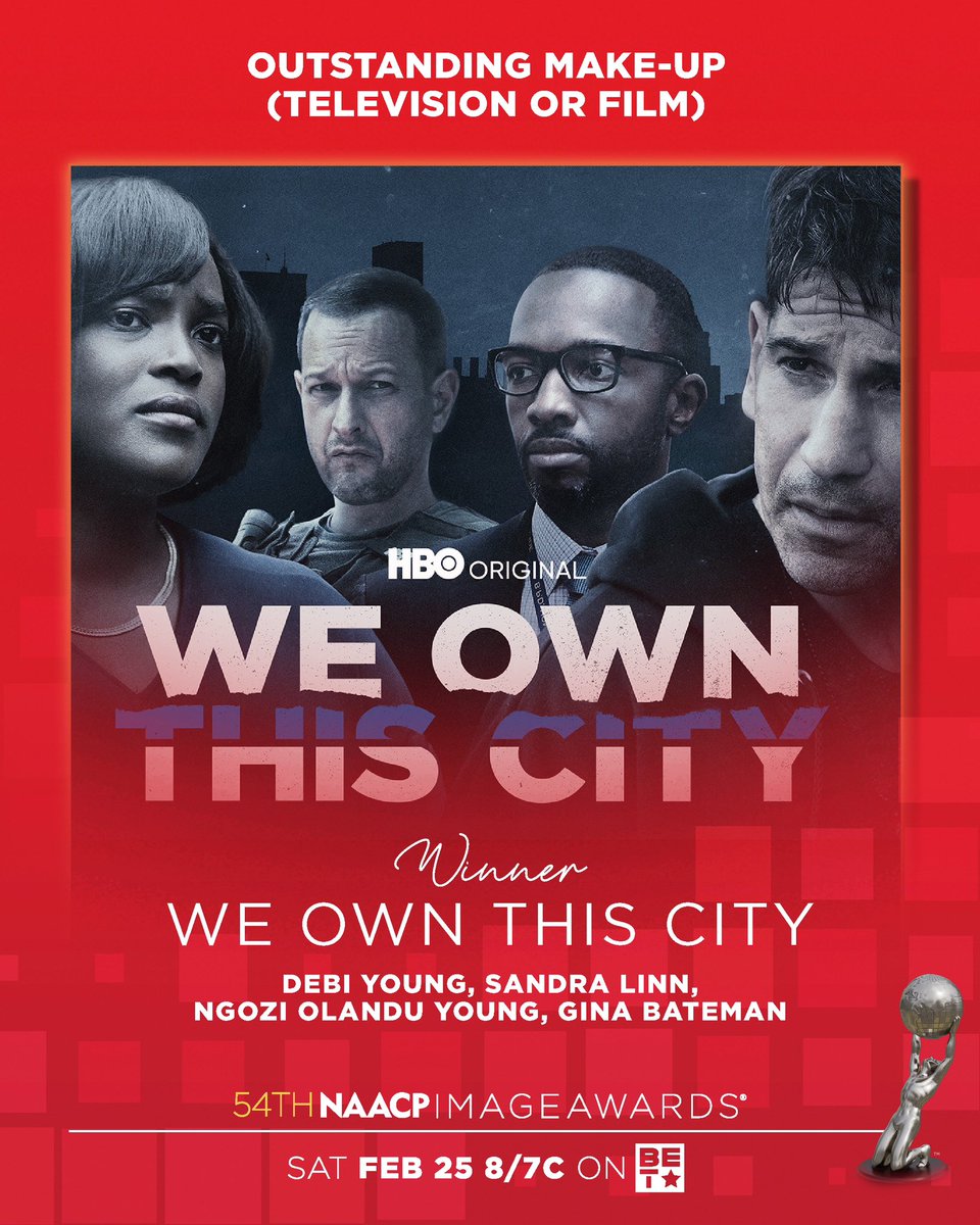 naacpimageaward's tweet photo. Congratulations to Debi Young, Sandra Linn, Ngozi Olandu Young, and Gina Bateman, the inaugural winners of Outstanding Hairstyling in Television or Film for #WeOwnThisCity. 🏆 https://t.co/Zhf8gastLm