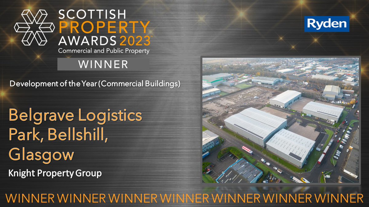 scotpropawards's tweet photo. The WINNER of Development of the Year (Commercial Buildings) is Belgrave Logistics Park by @knightprop sponsored by @RydenNews 

#winner #scottishpropertyawards https://t.co/ZnAd60vQCO