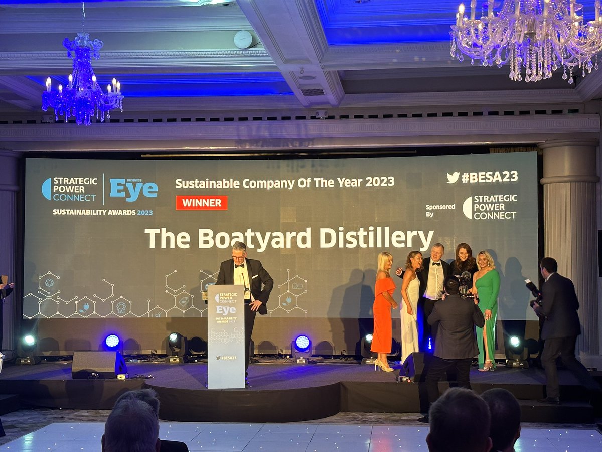 That’s incredible! @BoatyardDistill 👏🏻👏🏻👏🏻👏🏻 well done for winning the Award for Sustainable Company of the Year 2023 @cullodenestate at the Inaugural Sustainability Awards 2023 with @BusinessEyeNI & @SPCrenewables #besa23