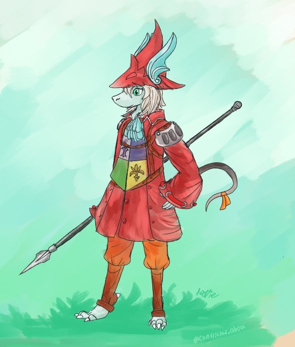 MascotBnnuy's tweet photo. *Out from backstage a certain burmecian would appear as she bows a speaker from her masked head plays “greetings traveler I am Freya Crescent~” as well you could hear a slight buzzing sound while she shakes proudly holding onto her prop spear*

Art:@conflicted_abou https://t.co/2MqnRIRPU6