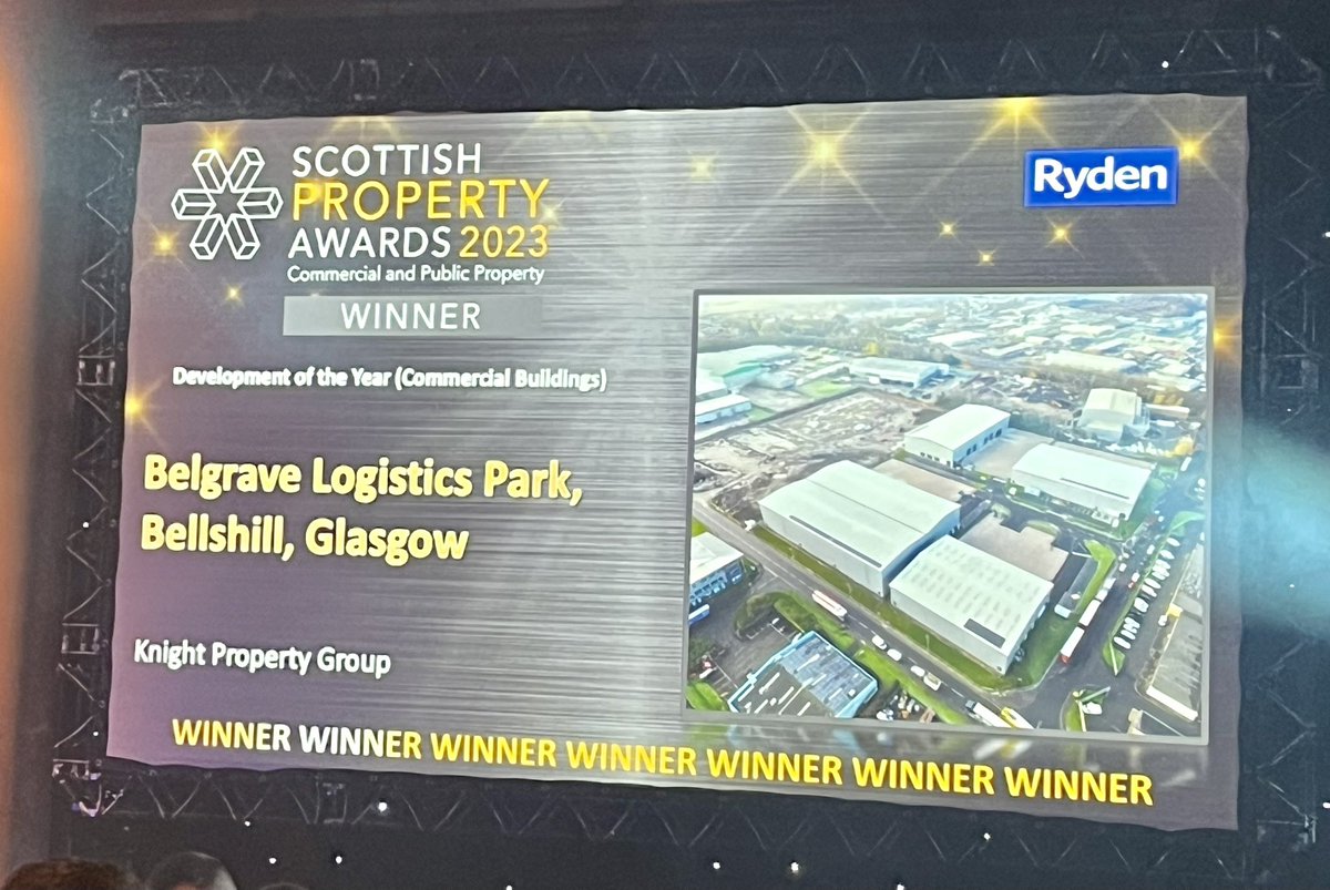 knightprop's tweet photo. Oh what a Knight - we’ve only just won the @scotpropawards development of the year award for Belgrave Logistics Park in Bellshill @scotpropawards #industrial #logistics https://t.co/dmyaAmL86v