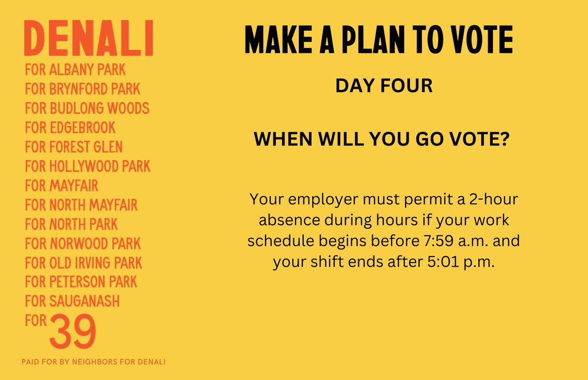 Make a plan to vote! 

Decide what time of day you will go vote and make a plan with your employer if you need a 2 hour slot in your workday. 🗳️