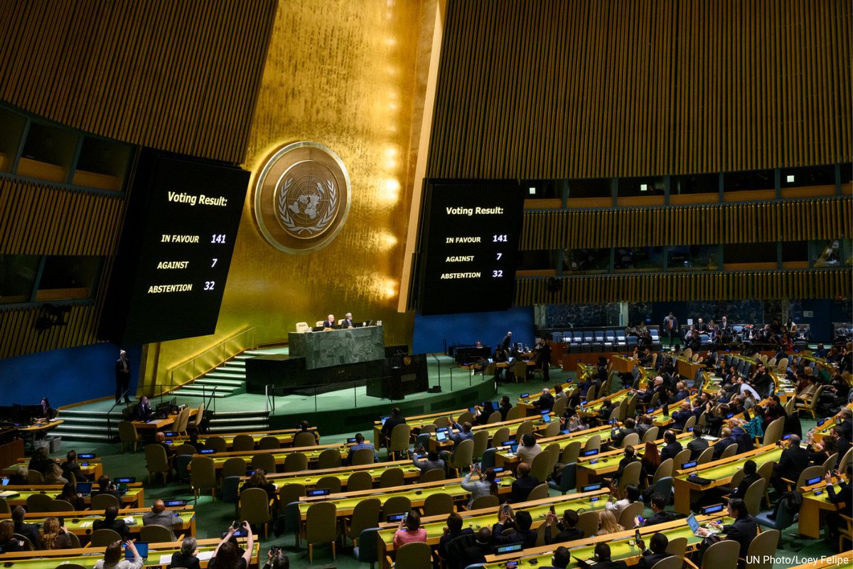 The General Assembly has called for an end to the war in Ukraine and demanded Russia’s immediate withdrawal from the country, in line with the UN Charter.

The special #UNGA session comes one year after Russia’s full-scale invasion of Ukraine. news.un.org/en/story/2023/…
