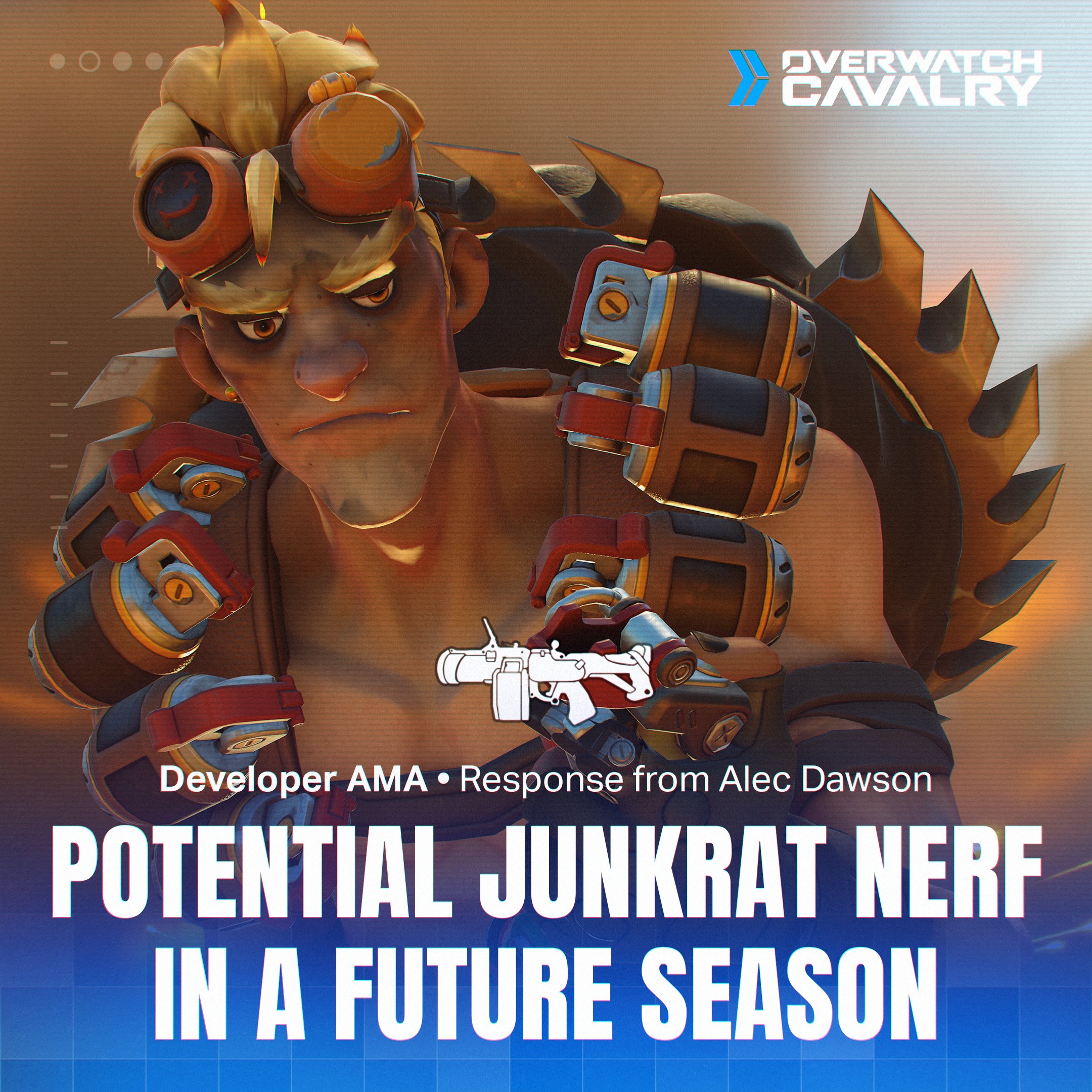 Overwatch Cavalry on "Junkrat is to see a nerf to his Frag Launcher in #Overwatch2 💣 The team want Junkrat's grenades have a smaller hitbox after bouncing off a