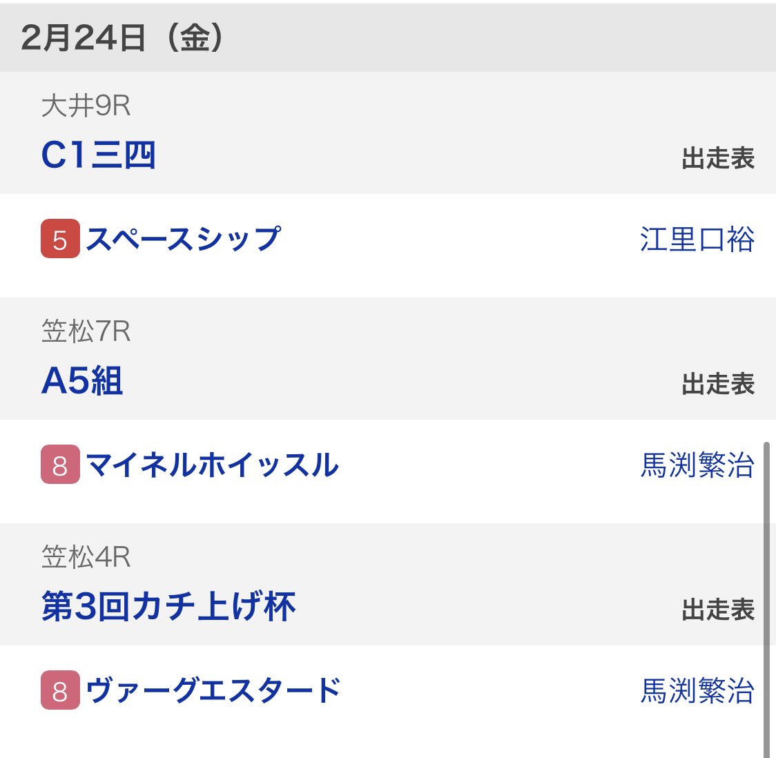 スペースシップ12着
マイネルホイッスル4着
ヴァーグエスタード7着でした🐴
3頭ともお疲れさまだよ✨しっかり休んで疲れをとってね☺️