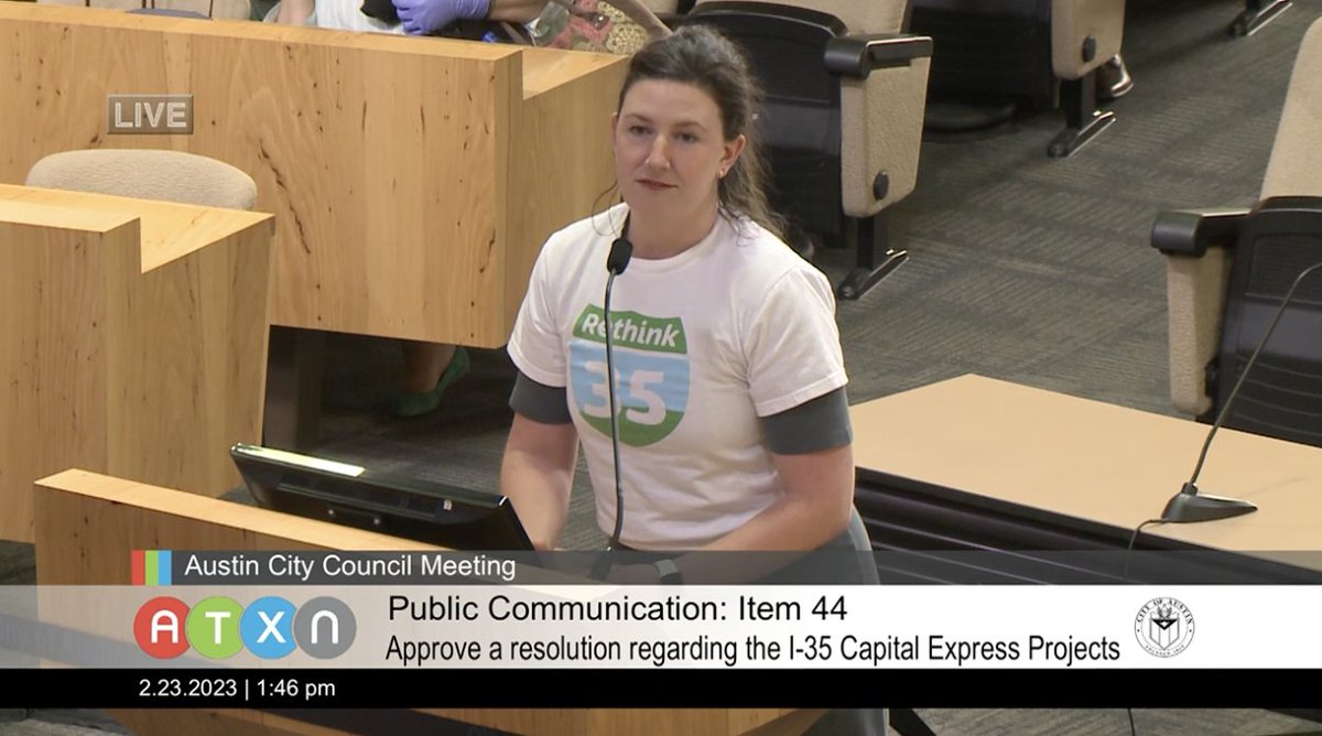 rethink35's tweet photo. Thank you to EVERYONE who spoke at Austin City Council today about the I-35 resolution (which passed)!

So many incredible speeches, so much passion.

And NOT ONE speaker supported @TxDOT's plans. 😀 https://t.co/PhRuO1MYaF