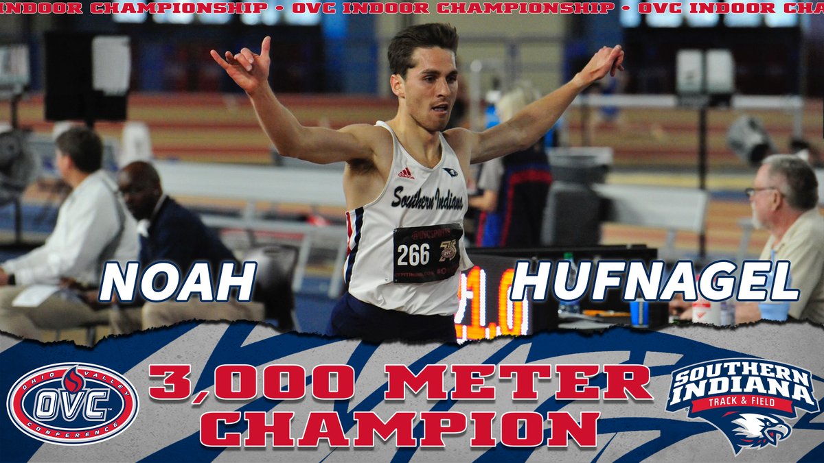 USIAthletics's tweet photo. 𝐊𝐈𝐍𝐆 𝐇𝐈𝐌👑🏃‍♂️🦅

Noah Hufnagel is your @OVCSports indoor 3,000-meter champion! Hufnagel is the second @usixctrackfield runner to win an individual championship in the D-I era!

#GoUSIEagles #OVCit https://t.co/s5ryyFUacc