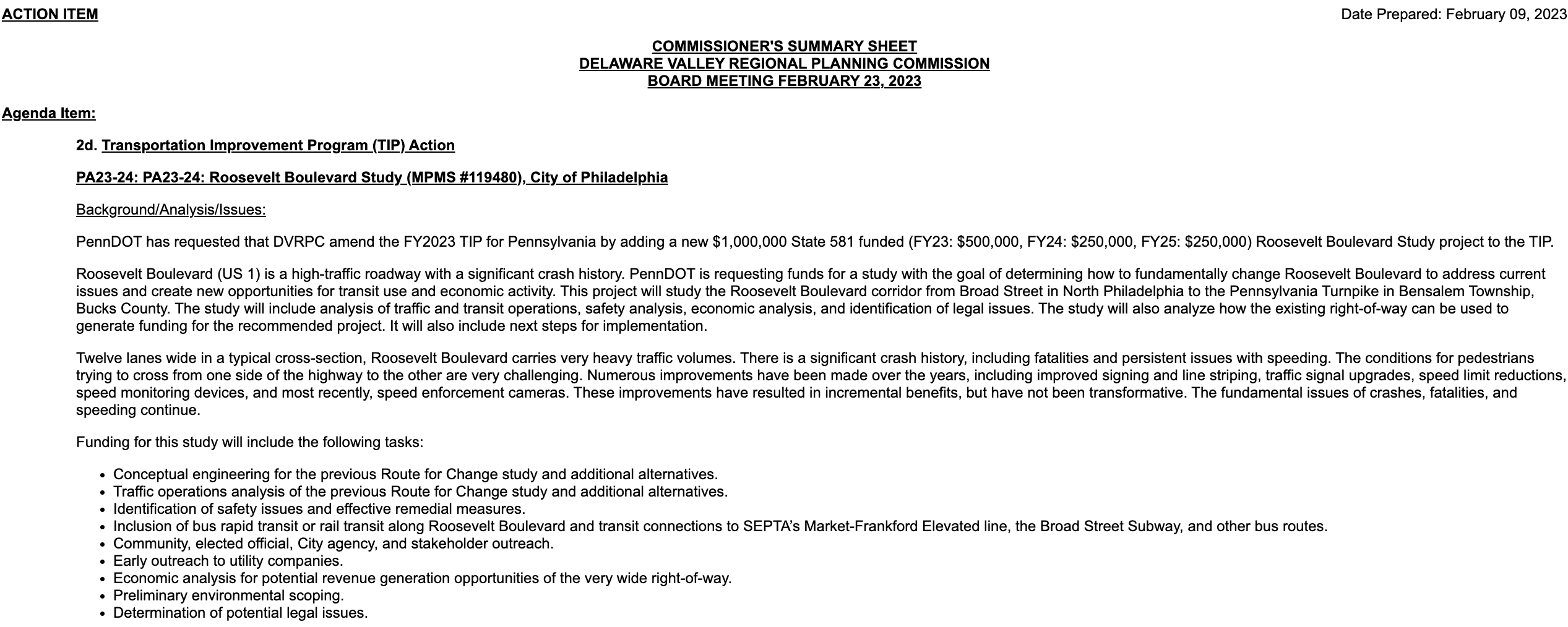 Roosevelt Blvd Subway on Twitter "The DVRPC has passed the Action