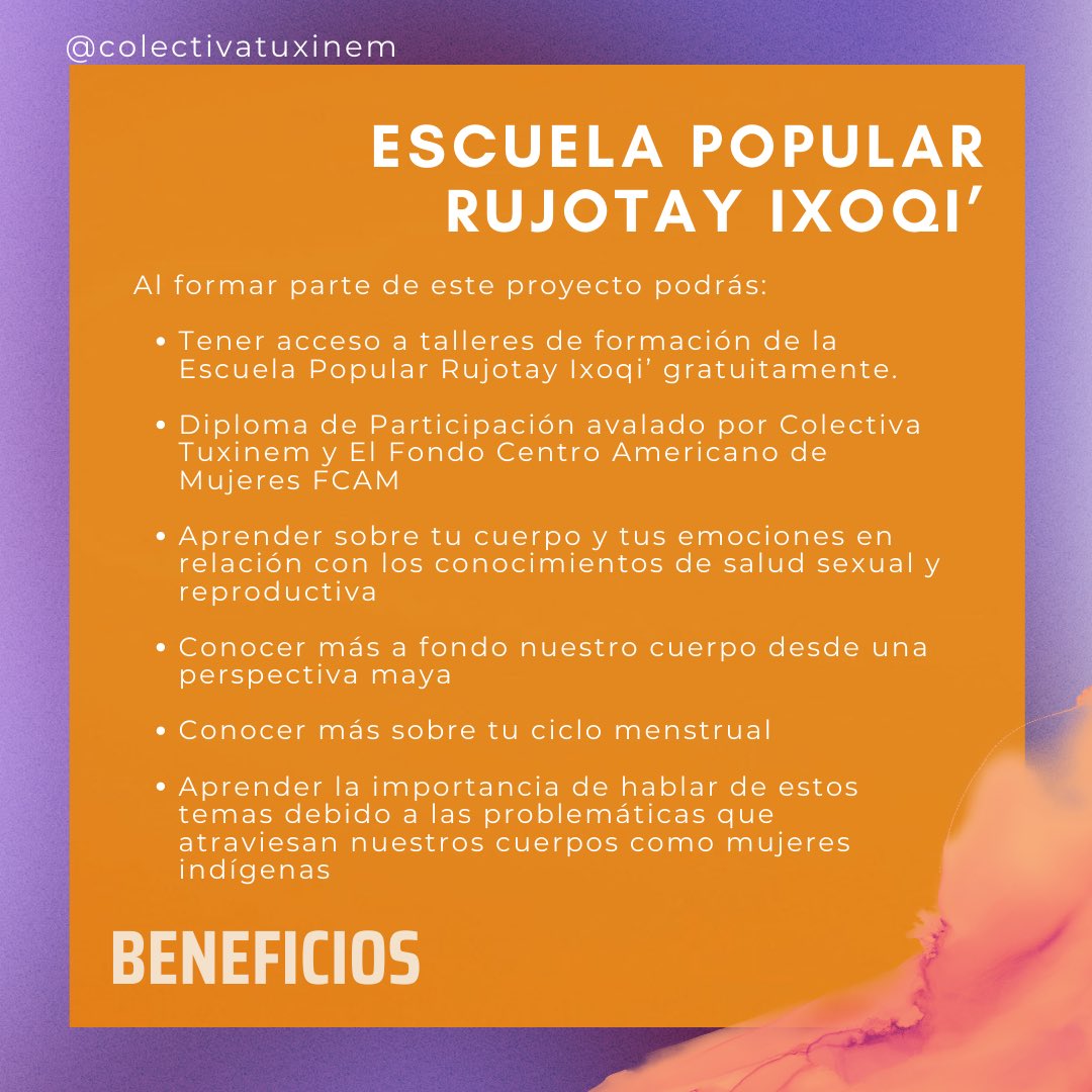 tuxinem's tweet photo. Si estás interesada 🤓en conocer más sobre tu cuerpo, las problemáticas que nos atraviesan, sobre salud y derechos sexuales y reproductivos y cómo podemos ser conscientes de nuestros ciclos desde una perspectiva maya este diplomado es para ti🫶🏻🌼✨. https://t.co/vmivmBLmen