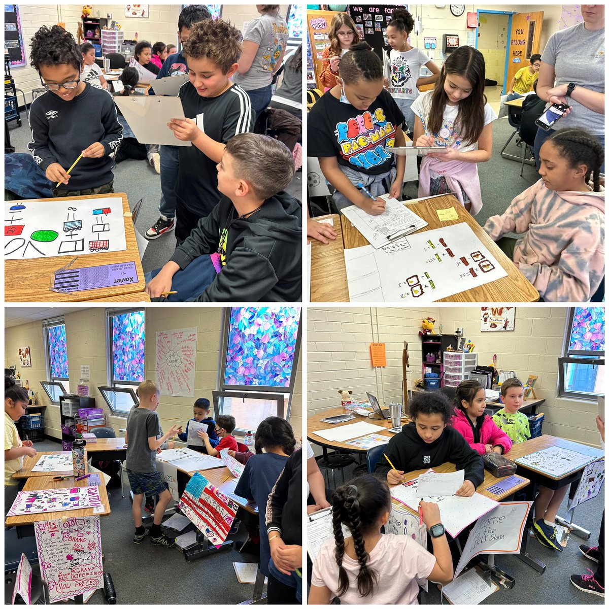 MrsScottsTeam's tweet photo. Today we visited @11MrsHoward11 class’ algebra mall and they came to see ours! This was the final project in our M3 unit #mathisfun @BrookfieldES https://t.co/VKX4BT9751