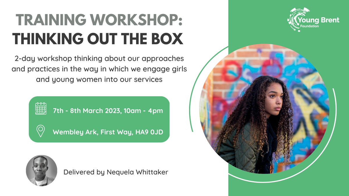 THINKING OUTSIDE THE BOX TRAINING WORKSHOP

2-day workshop thinking about our approaches and practices in the way in which we engage girls and young women into our services

FREE Training for YBF Members 

More info &amp; register: youngbrentfoundation.org.uk/entry/thinking…