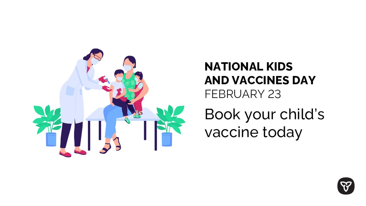 This National Kids and Vaccines Day, remember that #flu and #COVID19 vaccines are the best defence to protect your kids against these respiratory illnesses. 

Visit ontario.ca/vaccines to book your child’s appointment today. #KidsVaccinesDay #VaccinesWork