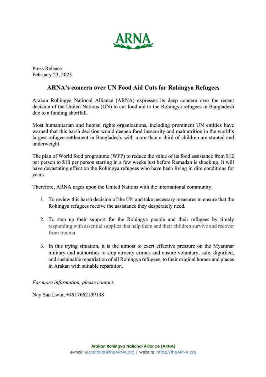 ROHRIngya's tweet photo. The plan of #WFP to reduce the value of its food assistance from $12 per person to $10 per person starting in a few weeks just before Ramadan is shocking. It will have devastating effect on the #Rohingya #refugees camp who have been living in dire conditions for years. #Rohingya https://t.co/nKVf9HQ0hd