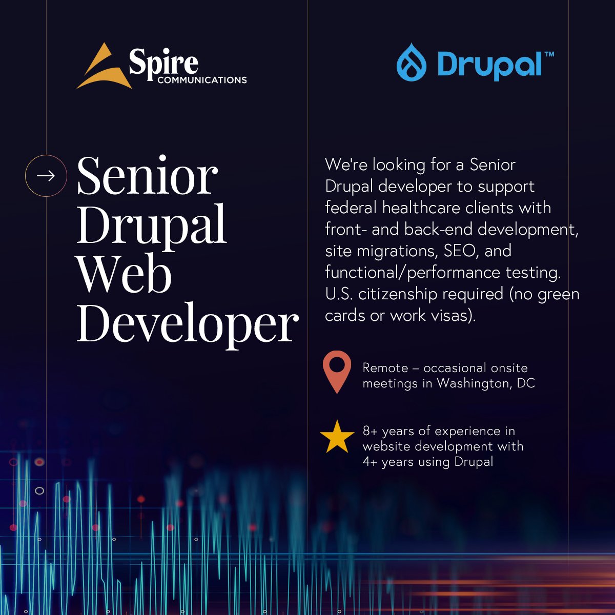 SpireComm's tweet image. Join our team of changemakers supporting innovative programs in government, tech, healthcare, and science. Swipe to see some of our current open positions:

➡️ ARPA-H Media Relations
➡️ DARPA Mid-Level PR Writer
➡️ Drupal Web Developer

Learn more at spirecomm.com/careers