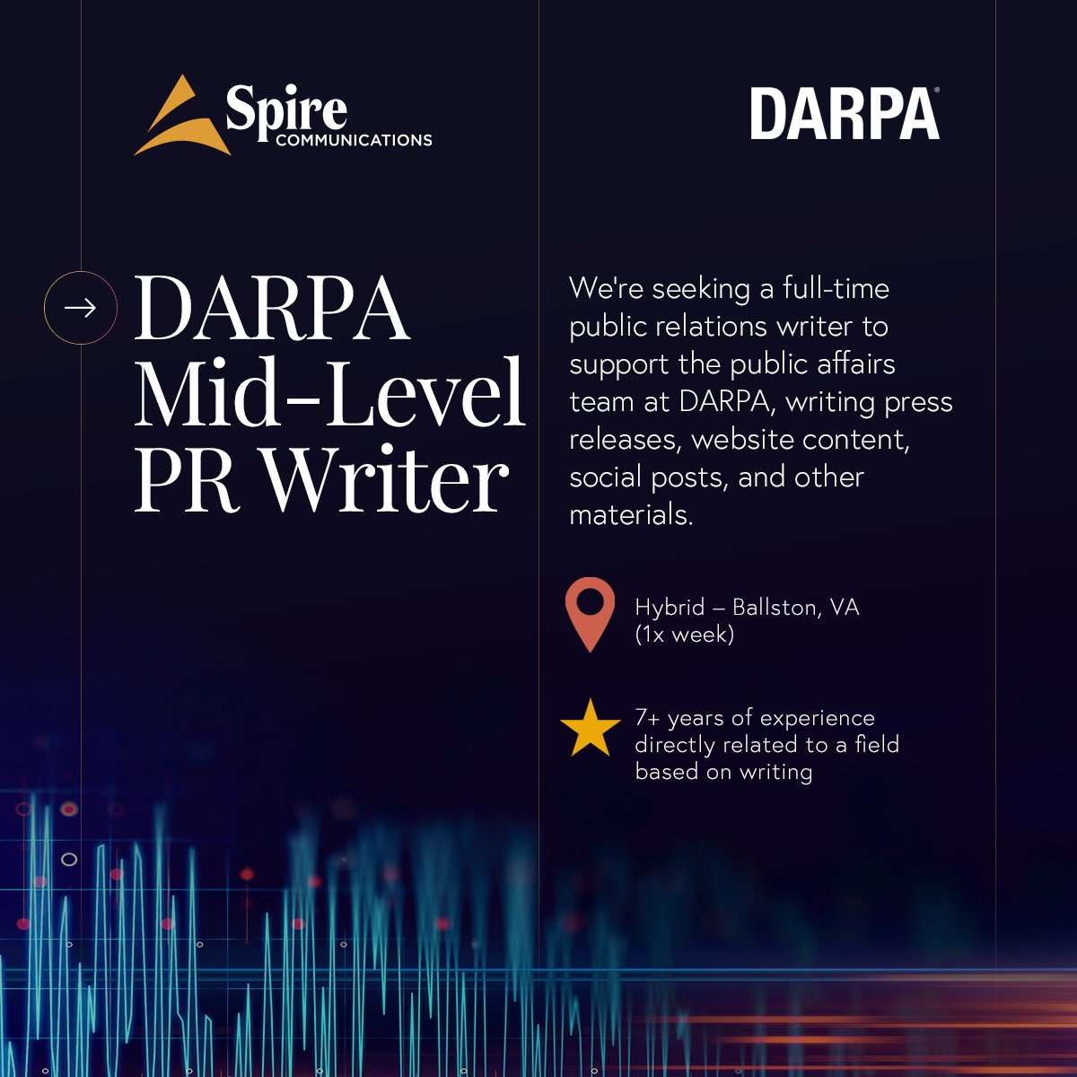 SpireComm's tweet image. Join our team of changemakers supporting innovative programs in government, tech, healthcare, and science. Swipe to see some of our current open positions:

➡️ ARPA-H Media Relations
➡️ DARPA Mid-Level PR Writer
➡️ Drupal Web Developer

Learn more at spirecomm.com/careers