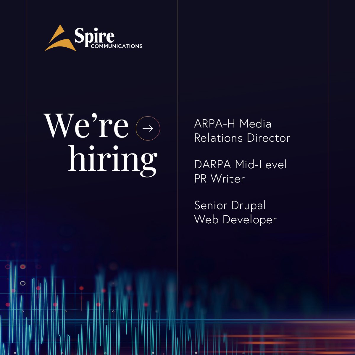 SpireComm's tweet image. Join our team of changemakers supporting innovative programs in government, tech, healthcare, and science. Swipe to see some of our current open positions:

➡️ ARPA-H Media Relations
➡️ DARPA Mid-Level PR Writer
➡️ Drupal Web Developer

Learn more at spirecomm.com/careers